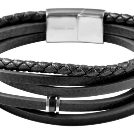 Akzent Armband aus Lederimitation mit Edelstahlelementen, schwarz