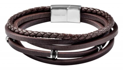 Akzent Armband aus Lederimitation mit Edelstahlelementen, dunkelbraun