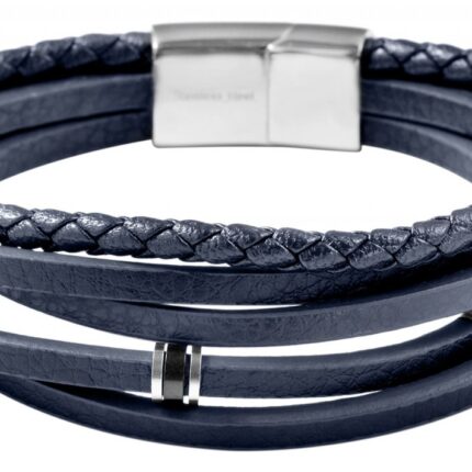 Akzent Armband aus Lederimitation mit Edelstahlelementen, dunkelblau/silberfa...