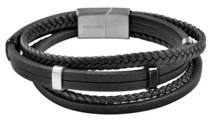 Akzent Armband aus Lederimitation mit Edelstahlelementen, schwarz