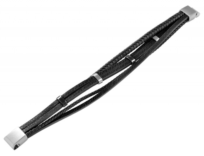 Akzent Armband aus Lederimitation mit Edelstahlelementen, schwarz - Image 2