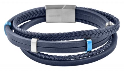 Akzent Armband aus Lederimitat mit Edelstahlelementen, dunkelblau