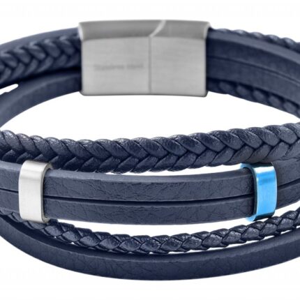 Akzent Armband aus Lederimitat mit Edelstahlelementen, dunkelblau