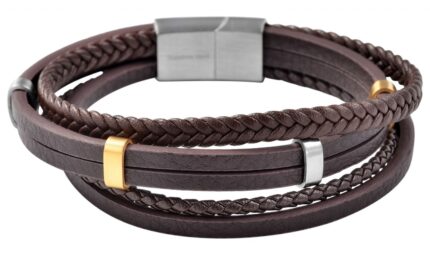 Akzent Armband aus Lederimitat mit Edelstahlelementen, dunkelbraun