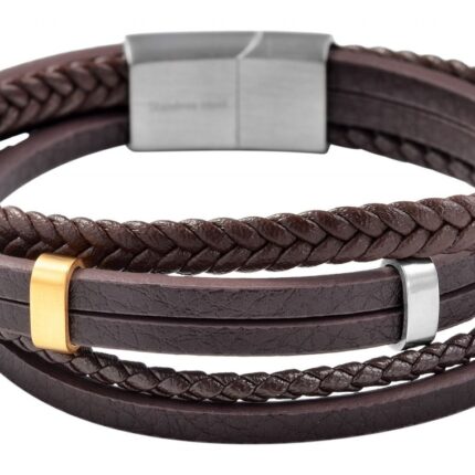 Akzent Armband aus Lederimitat mit Edelstahlelementen, dunkelbraun