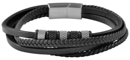 Akzent Armband aus Lederimitat mit Edelstahlelementen, schwarz/silberfarben
