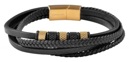 Akzent Armband aus Lederimitat mit Edelstahlelementen, Ionenplattiert, schwar...