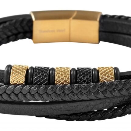 Akzent Armband aus Lederimitat mit Edelstahlelementen, Ionenplattiert, schwar...