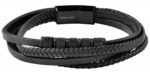 Akzent Armband aus Lederimitat mit Edelstahlelementen, Ionenplattiert, schwarz