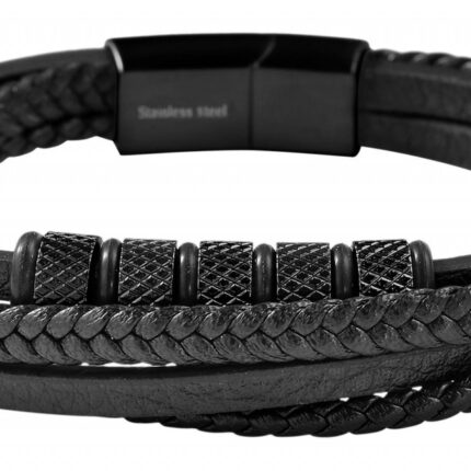 Akzent Armband aus Lederimitat mit Edelstahlelementen, Ionenplattiert, schwarz