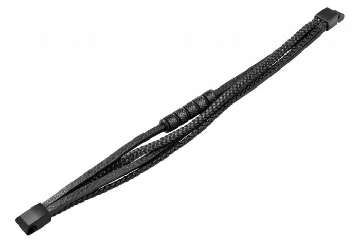 Akzent Armband aus Lederimitat mit Edelstahlelementen, Ionenplattiert, schwarz - Image 2