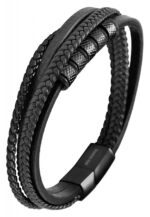 Akzent Armband aus Lederimitat mit Edelstahlelementen, Ionenplattiert, schwarz - Image 3
