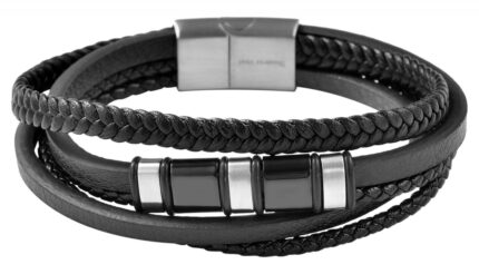 Akzent Armband aus Lederimitat mit Edelstahlelementen, schwarz/silberfarben
