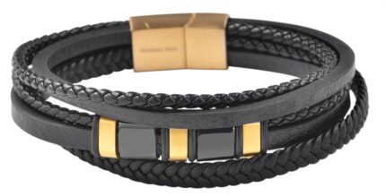 Akzent Armband aus Lederimitat mit Edelstahlelementen, Ionenplattiert, schwar...