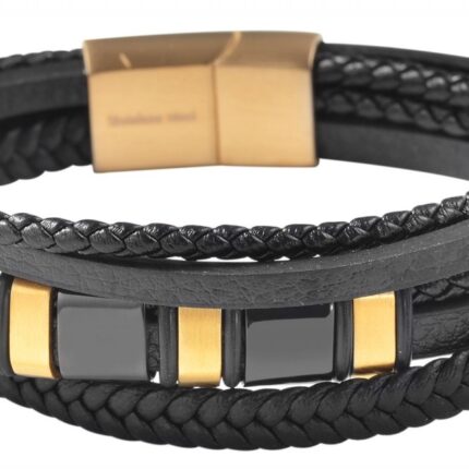 Akzent Armband aus Lederimitat mit Edelstahlelementen, Ionenplattiert, schwar...