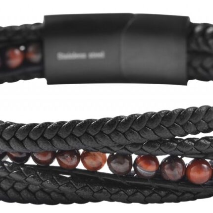 Akzent Armband aus Lederimitation mit braunem Tigerauge