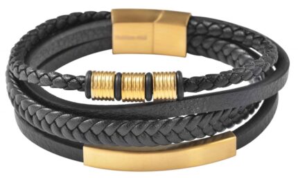 Akzent Armband aus Lederimitation mit Edelstahlelementen, Ionenplattiert, sch...