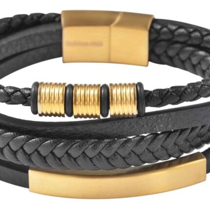 Akzent Armband aus Lederimitation mit Edelstahlelementen, Ionenplattiert, sch...