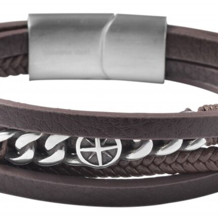 Akzent Armband aus Lederimitation mit Edelstahlelement, braun/silberfarben