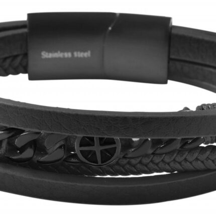 Akzent Armband aus Lederimitation mit Edelstahlelement, Ionenplattiert, schwarz