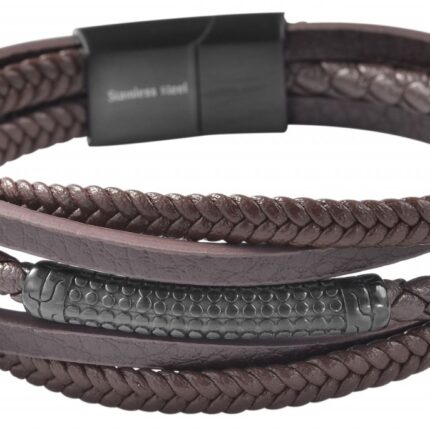 Akzent Armband aus Lederimitation mit Edelstahlelement, Ionenplattiert, dunke...