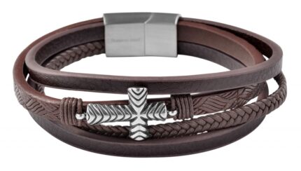 Akzent Armband aus Lederimitation mit Edelstahlelement, dunkelbraun