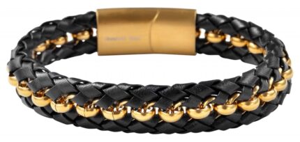 Akzent Armband aus Lederimitation mit Kettenelement, Ionenplattiert, schwarz/...