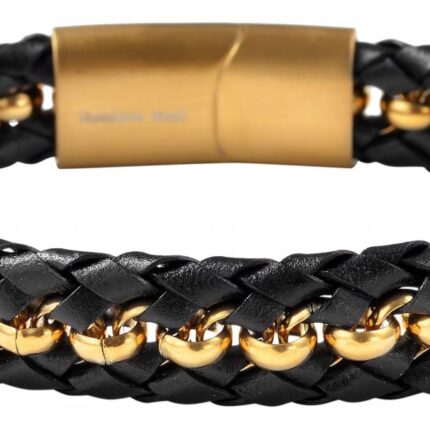 Akzent Armband aus Lederimitation mit Kettenelement, Ionenplattiert, schwarz/...
