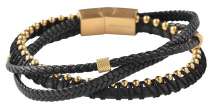 Akzent Armband aus Lederimitation mit Edelstahlelementen, Ionenplattiert, sch...