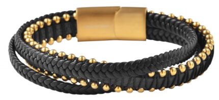 Akzent Armband aus Lederimitation mit Edelstahlelementen, Ionenplattiert, sch...
