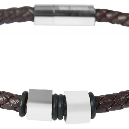 Akzent Echtlederarmband mit Edelstahlelementen, geflochten
