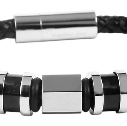 Akzent Echtlederarmband mit Carbon- und Edelstahlelementen