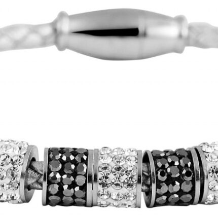 Akzent Echtlederarmband mit Edelstahlelementen und Similibesatz