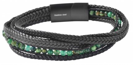 Akzent Armband aus Echtleder Pascal mit grünem Tigerauge