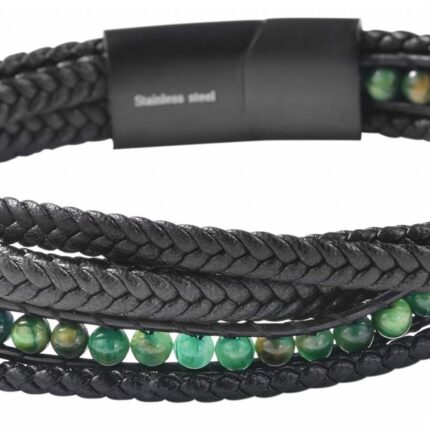 Akzent Armband aus Echtleder Pascal mit grünem Tigerauge