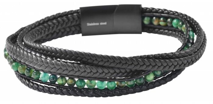 Akzent Armband aus Echtleder Pascal mit grünem Tigerauge - Image 1