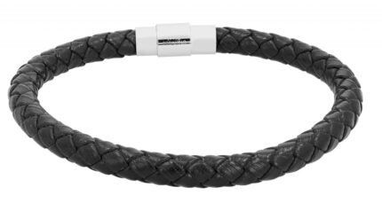 Akzent Armband aus Leder, geflochten, 316L Edelstahlverschluss, schwarz/silbe...