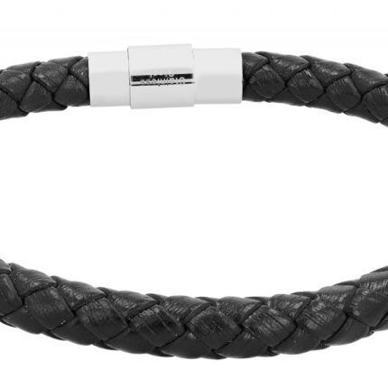 Akzent Armband aus Leder, geflochten, 316L Edelstahlverschluss, schwarz/silbe...