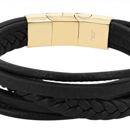 Akzent Armband, mehrreihig, Leder mit Lederimitat & 316L Edelstahlelemente, s...