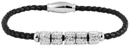 Akzent Echtlederarmband mit Edelstahlelementen und Similibesatz