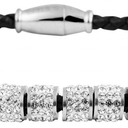 Akzent Echtlederarmband mit Edelstahlelementen und Similibesatz
