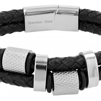 Akzent Lederarmband "Rowan", geflochten, Edelstahlelemente, Magnetverschluss