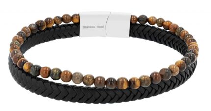 Akzent Echt Leder Armband "Arlo" mit braunen Tigerauge mit Magnetverschluss