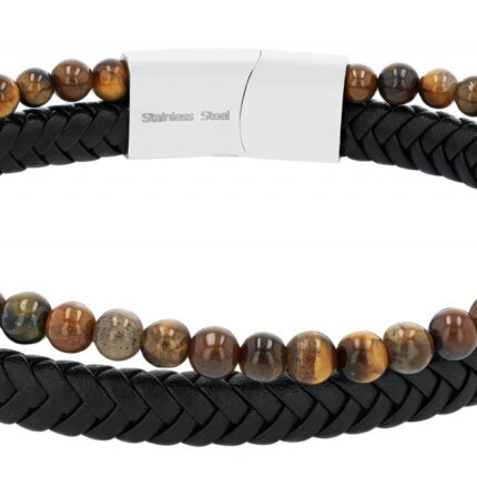 Akzent Echt Leder Armband "Arlo" mit braunen Tigerauge mit Magnetverschluss