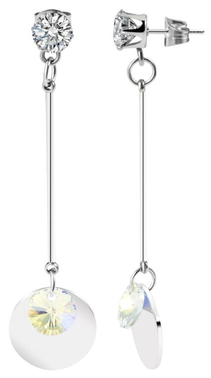 Akzent Edelstahl Ohranhänger mit Swarovski, Münze, Stein, Länge: 6 cm / Breit...