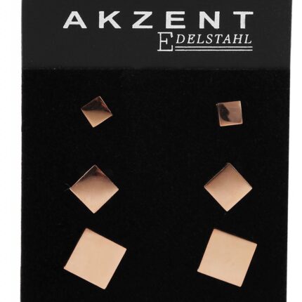 Akzent Ohrstecker im 3er Set, Edelstahl, quadratisch