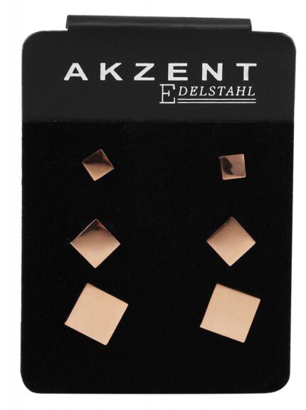 Akzent Ohrstecker im 3er Set, Edelstahl, quadratisch