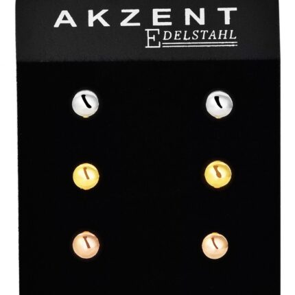 Akzent Edelstahl Ohrstecker im Set, IP beschichtet, roségold-, gold- und silb...