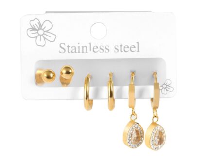 Akzent Ohrringe aus Edelstahl, 3er Set mit 2 x Creolen und 1x Ohrstecker