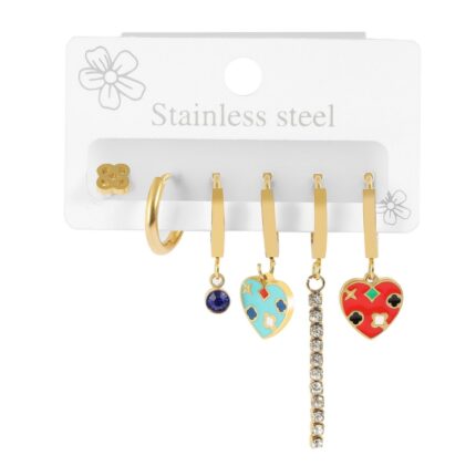 Akzent Set mit 5 Creolen und 1 Ohrstecker, Edelstahl, verschiedene Designs